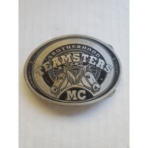 Teamsters BrotherHood MC Motorcycle Club Pewter With Black Biker Belt Buckle...